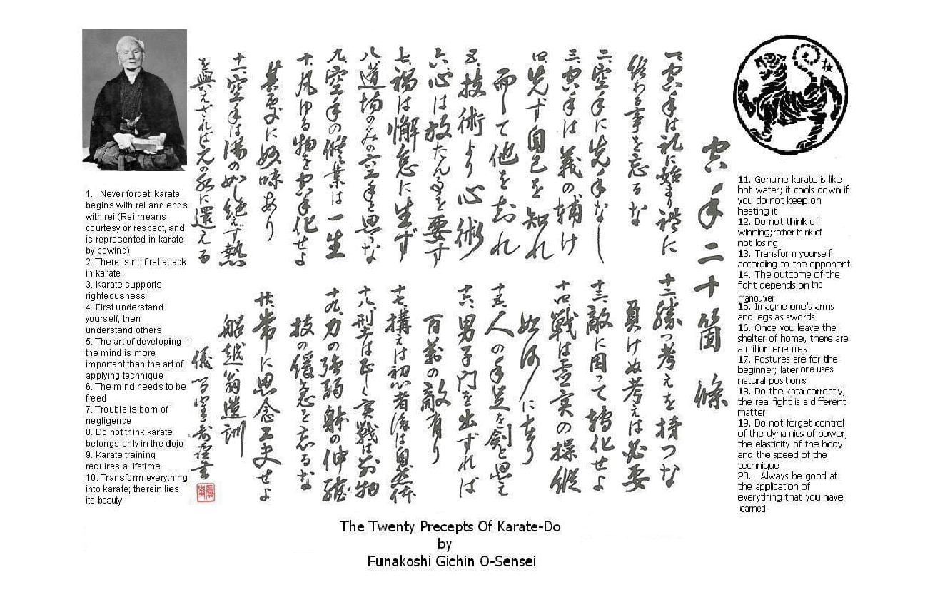 20 preceptos del Karate según Gichin Funakoshi, el fundador del Karate moderno: